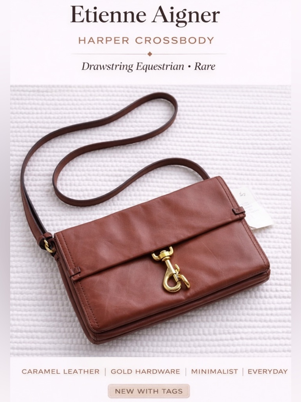 Etienne Aigner Harper Crossbody Bag Leather Caramel Brown NWT $198